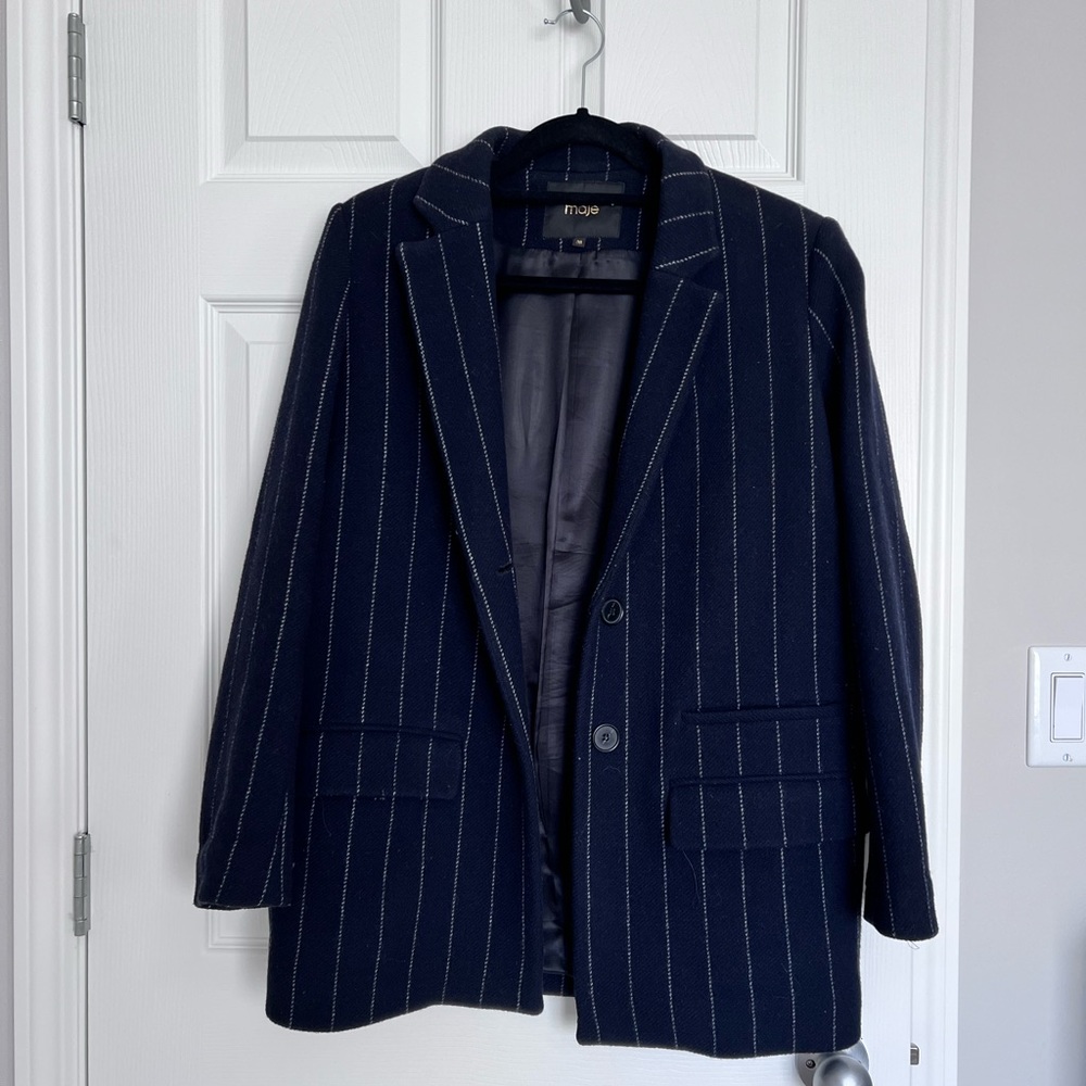 Maje Pinstriped Wool Blend Jacket / Coat